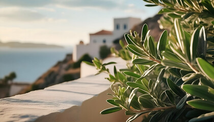 Happiness Closeup Mediterranean minimal wall and plant exterior architecture.