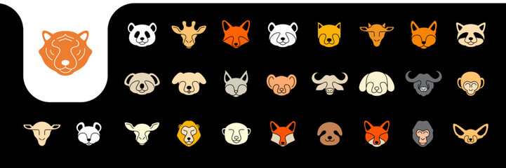 a kind of wild animals head colorful icon vector designs
