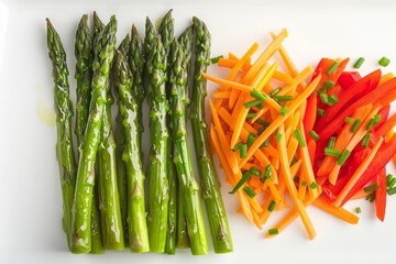 Beautifully Arranged Asparagus, Julienne Carrots, Red Peppers
