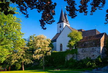 Protestant Church “Oberste Stadtkirche“ in Iserlohn, Sauerland Germany with twin bell towers,...