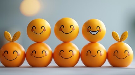 Fototapeta premium Detailed 3D business growth graphics with humorous cartoon faces on a smooth white gradient background, minimalism, studio light, copy space