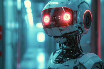 Creative Geerative AI artwork picture of futuristic modern technology robot in modern life human helper