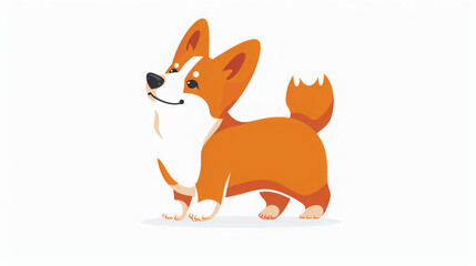 Obraz premium Charming and cute illustration of a corgi dog in orange and white, drawn with simple shapes and bold lines. The doodle style and happy expression reflect Ryo Takemasa's influence on a white background
