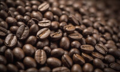 Close-Up View of Roasted Coffee Beans in Rich Detail. Coffee background