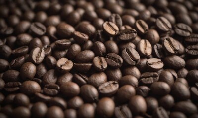 Obraz premium Close-Up View of Roasted Coffee Beans in Rich Detail. Coffee background