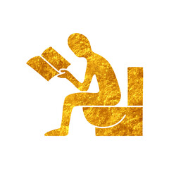 Man sitting in toilet and reading magazine drawing in gold color style