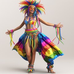 Fototapeta premium 3D female character in a colorful pride parade outfit, posing joyfully