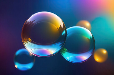 Large round soap bubbles fly in the air on a bright background. wallpaper for the screen.