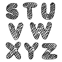 Trendy abc, alphabet, handwritten like a child. Vector lettering illustration for graphic tee shirt. Print to party, sticker, banner, badge, design, flyer, web, advertising