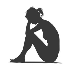 Silhouette sad woman sitting alone depressed sitting black color only