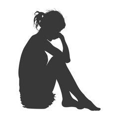 Silhouette sad woman sitting alone depressed sitting black color only