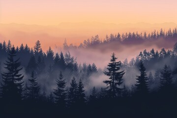 Obraz premium Soothing sunrise scene in enchanted woods with pine tree shadows