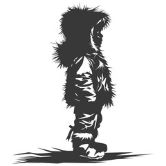 Fototapeta premium Silhouette native arctic tribe little boy black color only