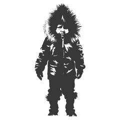 Silhouette native arctic tribe little boy black color only