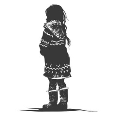 Silhouette native arctic tribe little girl black color only