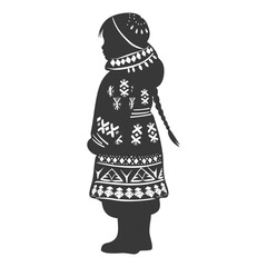 Silhouette native arctic tribe little girl black color only