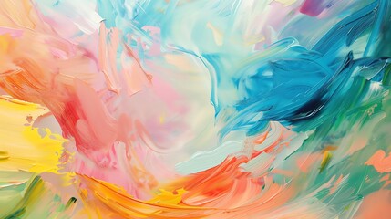 Abstract painting with bright colors and dynamic patterns.