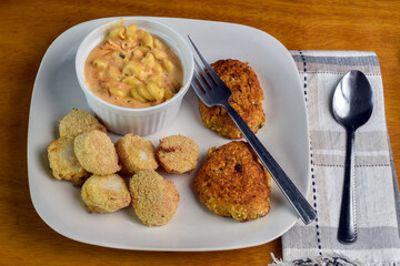 crab cakes  with scallops and lobster mac and cheese