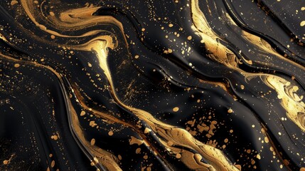 Liquid black marble with gold textures. Luxury pattern, golden, fluid illustration. Abstract melted, golden, texture. 3D illustration, 3D render. background, fashion, luxurious, 4k wallpaper