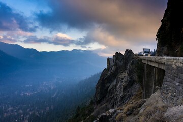 4K Ultra HD image: Sunset Descend of I-50 from Echo Summit in Sierra Nevada