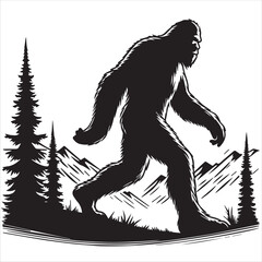 Bigfoot silhouette isolated on white background