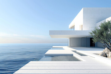 Fototapeta premium Modern buildings by the lake. Empty architectural background. 