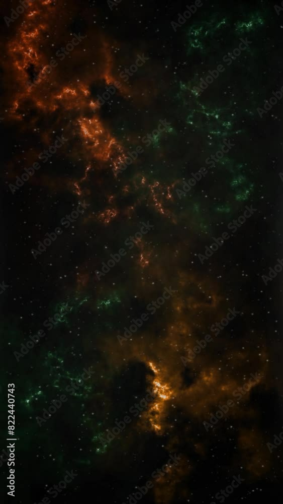 Wall mural vertical space gold and green with stars 4k loop features a view of space with gold and green nebulo