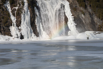 View from the lake of Montmorency Falls in winter