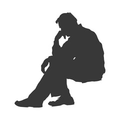Silhouette sad elderly man sitting alone depressed sitting black color only