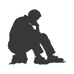 Silhouette sad elderly man sitting alone depressed sitting black color only