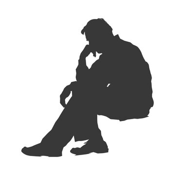 recommend clip art: Silhouette sad elderly man sitting alone depressed sitting black color only