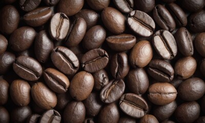 Close-Up View of Roasted Coffee Beans in Rich Detail. Coffee background