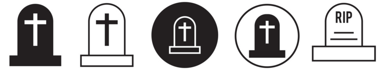 Obraz premium Tombstone line icon set. rip headstone vector icon. death grave tone icon. gravestone line icon suitable for apps and websites UI designs.