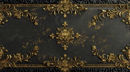 A luxurious black background with shimmering golden flower details, offering a generous copy space on the right side for text. 
