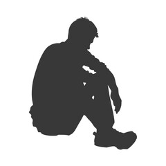 Silhouette sad man sitting alone depressed sitting black color only