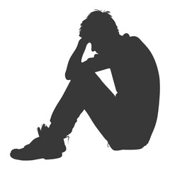 Silhouette sad man sitting alone depressed sitting black color only