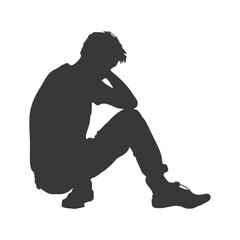 Silhouette sad man sitting alone depressed sitting black color only