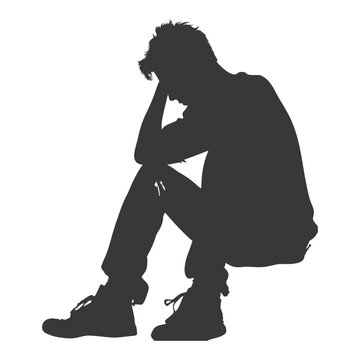 recommend clip art: Silhouette sad man sitting alone depressed sitting black color only