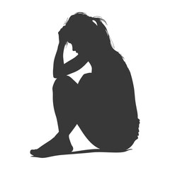 Silhouette sad woman sitting alone depressed sitting black color only