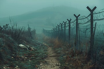 Obraz premium Border Fence and International Controversy Over Security Concerns