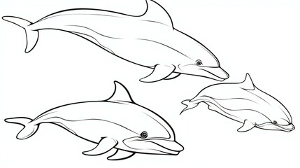 Obraz premium set of dolphin black outline white illustration