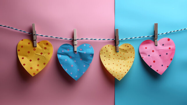 celebration decorations, colorful cards from kids with sincere messages, hung on a string for international childrens day celebration, set against a gradient backdrop