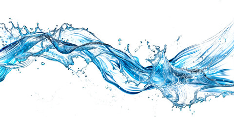 Blue water spinning with small bubbles, flowing in the shape of a wave on a transparent PNG background - Generative AI