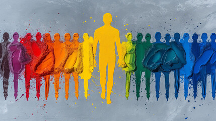 Obraz premium Creative Art with Colored Pencils and Splashes - Colorful Human Silhouette Surrounded by Pencils
