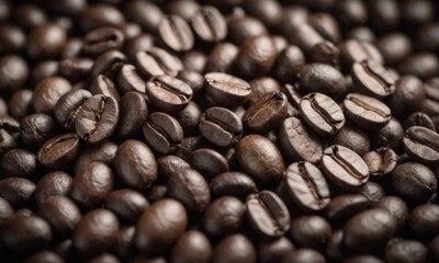 Close-Up View of Roasted Coffee Beans in Rich Detail