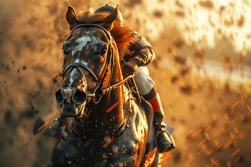 Naklejka premium Horse racing in motion, graphic design, illustration 3d render