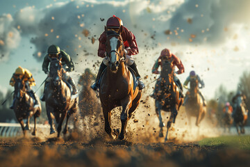 Fototapeta premium Horse racing in motion, graphic design, illustration 3d render