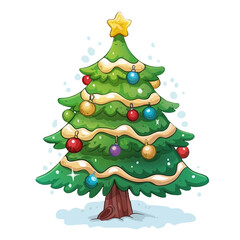 Cartoon decorated christmas tree clipart, isolated 