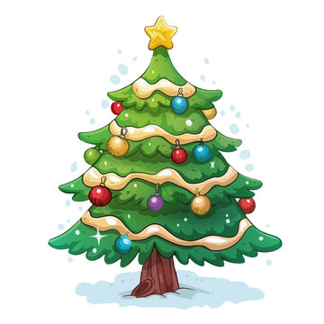 recommend clip art: Cartoon decorated christmas tree clipart, isolated 