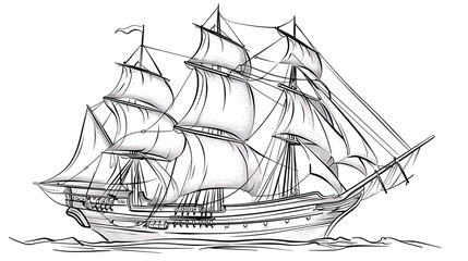 ship, transportation, drawing, boat, graphic, outline, vessel, vignetting, illustration, ocean, vector, water, sea, marin, military, nautical, pirate, transport, war, cruise, sailboat, isolated, vinta